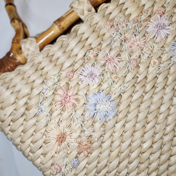 2001 vintage Capelli Straworld Straw Zip Tote Bag Purse Multi-Color Floral - Picture 8 of 12